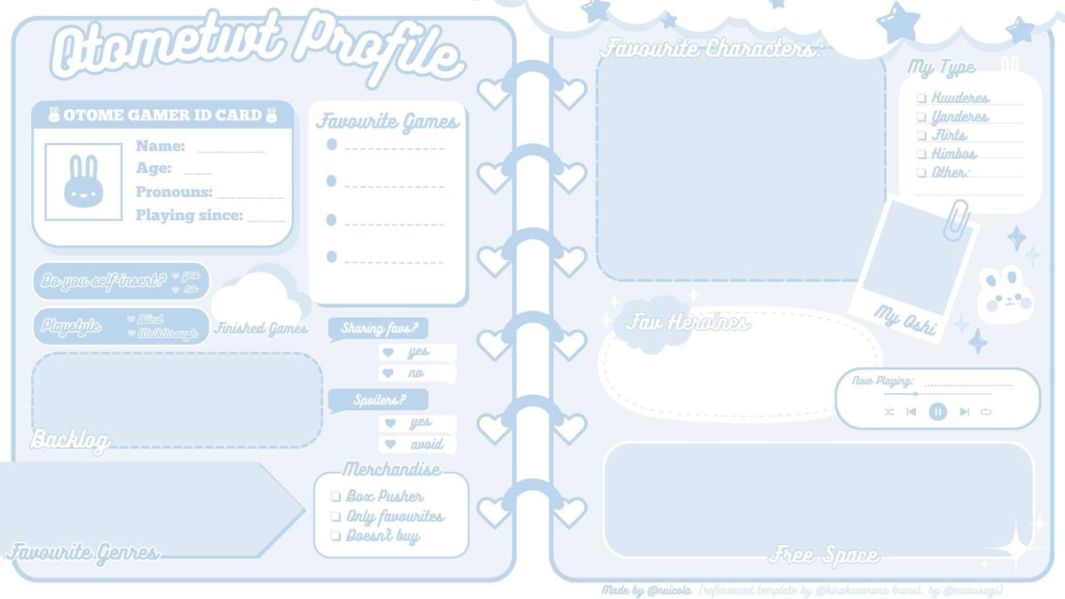 nuicola's tweet image. I made a new otome introduction template for you guys to use! All colour variations are in the thread below 🧸🎀

For better quality: tinyurl.com/otometwttempla…

୨[#otometwtintro / #otometwt ]୧