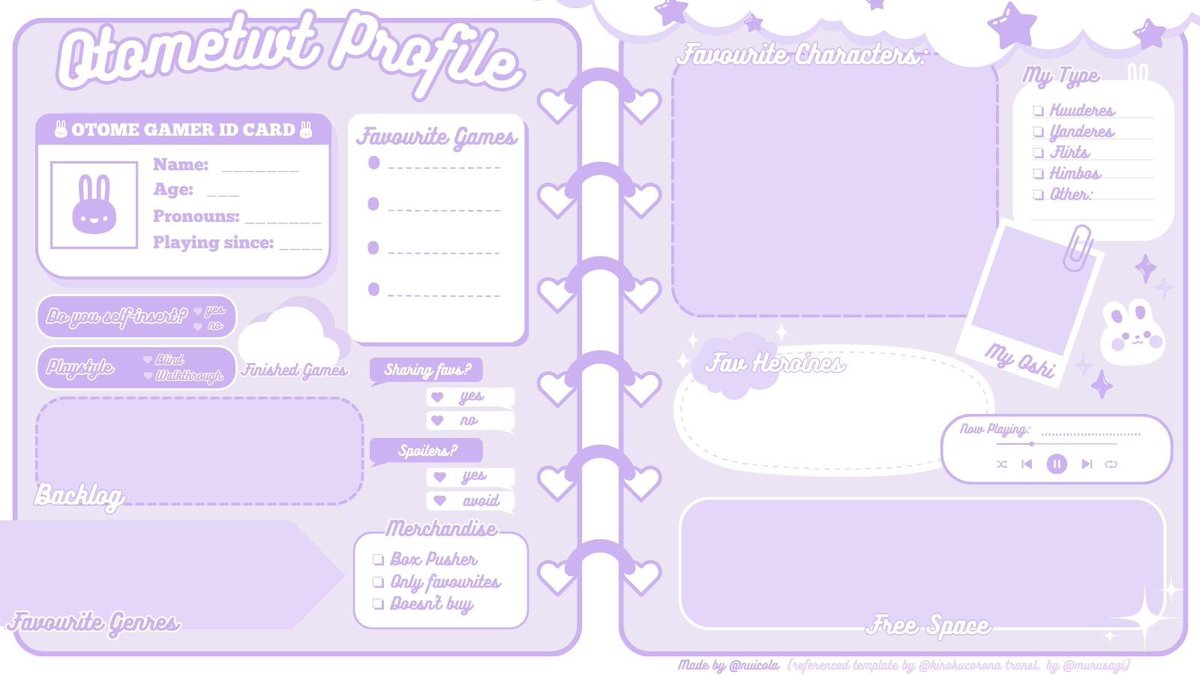 nuicola's tweet image. I made a new otome introduction template for you guys to use! All colour variations are in the thread below 🧸🎀

For better quality: tinyurl.com/otometwttempla…

୨[#otometwtintro / #otometwt ]୧
