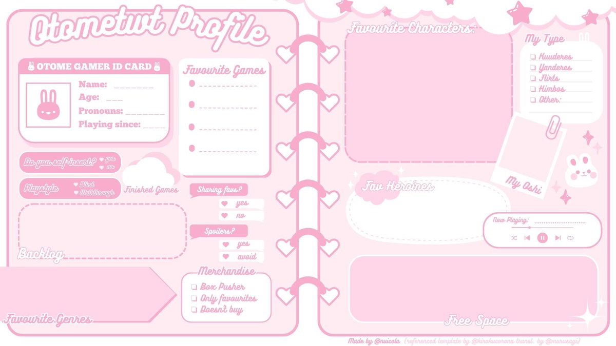 nuicola's tweet image. I made a new otome introduction template for you guys to use! All colour variations are in the thread below 🧸🎀

For better quality: tinyurl.com/otometwttempla…

୨[#otometwtintro / #otometwt ]୧
