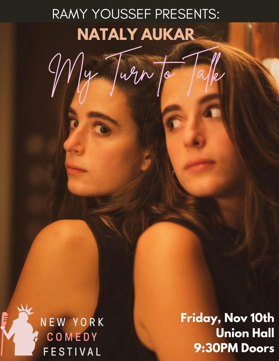 Union Hall (@unionhallny) on Twitter photo FRI 11/10: <a href="/nycomedyfest/">New York Comedy Festival</a> Presents <a href="/natyourcolor/">Nataly Aukar</a>: My Turn To Talk
Featuring an opening set by <a href="/NourHadidi/">nour ΩΩΨ±</a>, this coming-of-age hour of comedy explores how Nataly relives and recounts significant events from her upbringing in Beirut and with her family.
ποΈ: tinyurl.com/4m7z9784 FRI 11/10: <a href="/nycomedyfest/">New York Comedy Festival</a> Presents <a href="/natyourcolor/">Nataly Aukar</a>: My Turn To Talk
Featuring an opening set by <a href="/NourHadidi/">nour ΩΩΨ±</a>, this coming-of-age hour of comedy explores how Nataly relives and recounts significant events from her upbringing in Beirut and with her family.
ποΈ: tinyurl.com/4m7z9784