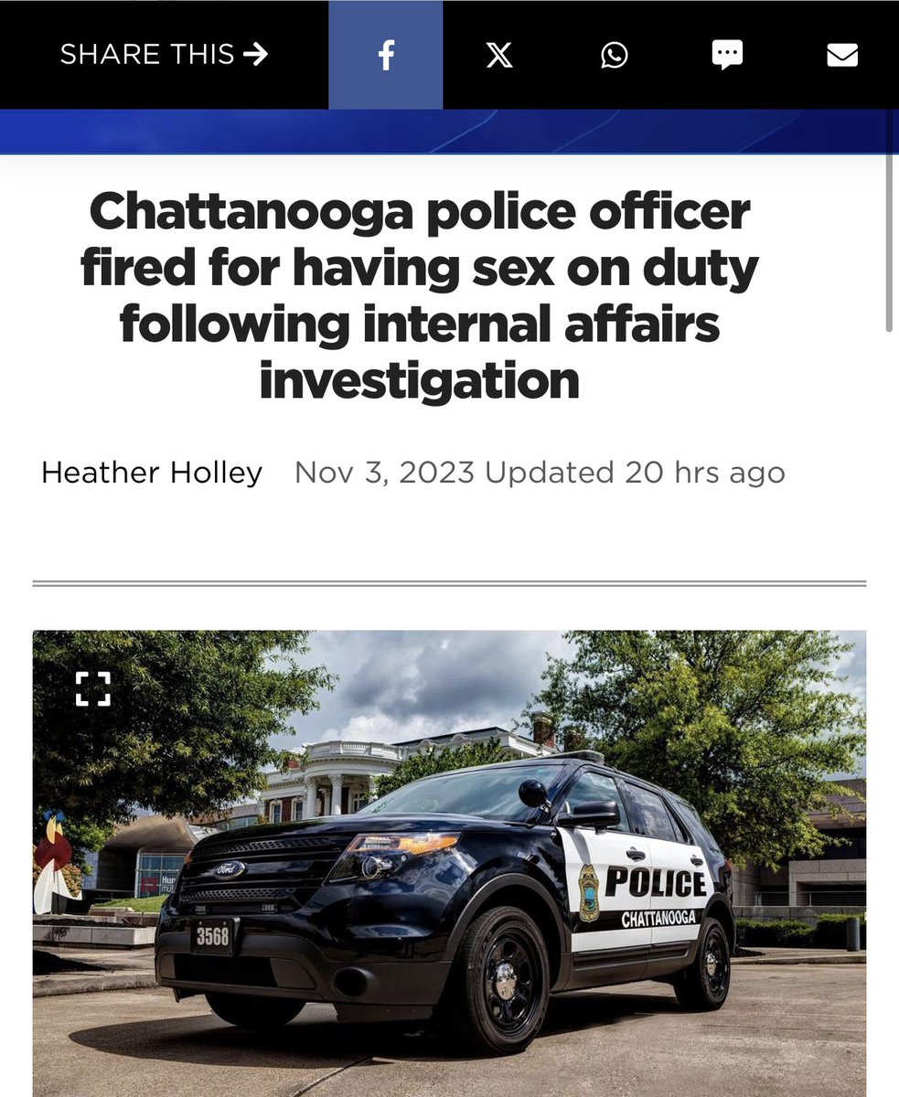 CHATTANOOGA: “Chattanooga police @ChattanoogaPD officer fired for having sex multiple times while on duty… Officer Brian Angel admitted to having sex with another officer at least five times while on duty in “public view” near the Chattanooga Zoo…” local3news.com/local-news/cha…