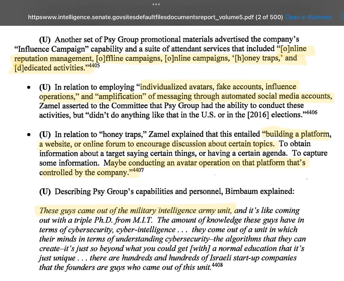 jimstewartson's tweet image. From the 2018 Republican Senate Intelligence Committee Report on Russian interference in the 2016 election: Psy-Group pitched “Individualized avatars, fake accounts, influence operations, and amplification.”
Psy-Group also worked closely w/Bannon psyop shop Cambridge Analytica.