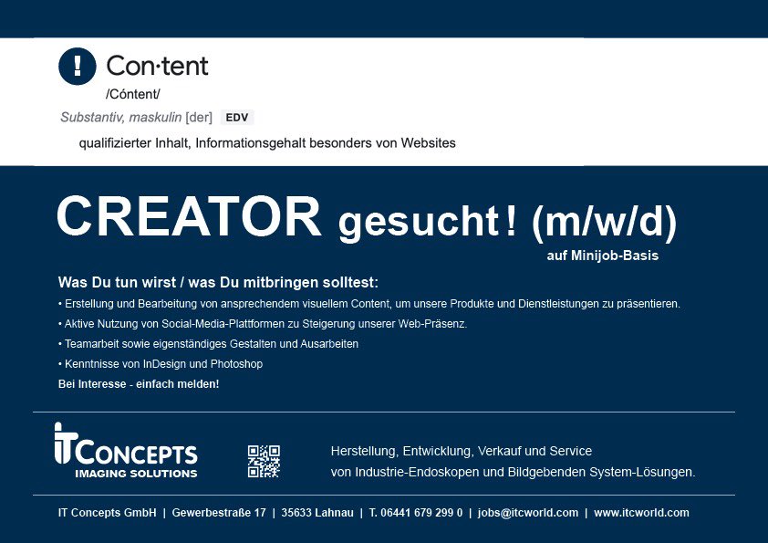 Content Creator gesucht!

(m/w/d) auf Minijob-Basis

itcworld.com/de/jobs

#jobs #minijob #ContentMarketing #content #contentcreator #socialmedia