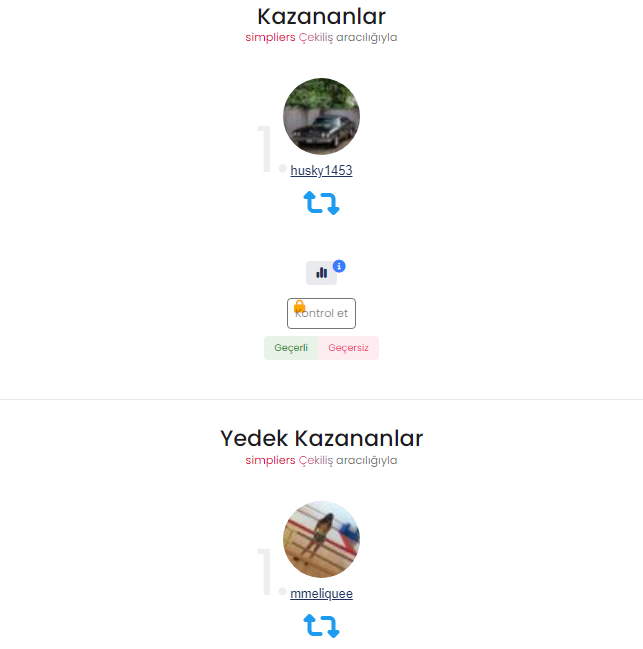 1850VP Çekiliş Sonucu!✅

🔹Çekiliş Kazananı: <a href="/husky1453/">Okan sarı</a> 
🔸Yedek: @mmeliquee 

ℹ️ 48 saat içinde iletişime geçen talihli ödülünü resmen kazanacak, ulaşmadığı takdirde yedek talihli ile iletişime geçilecek.