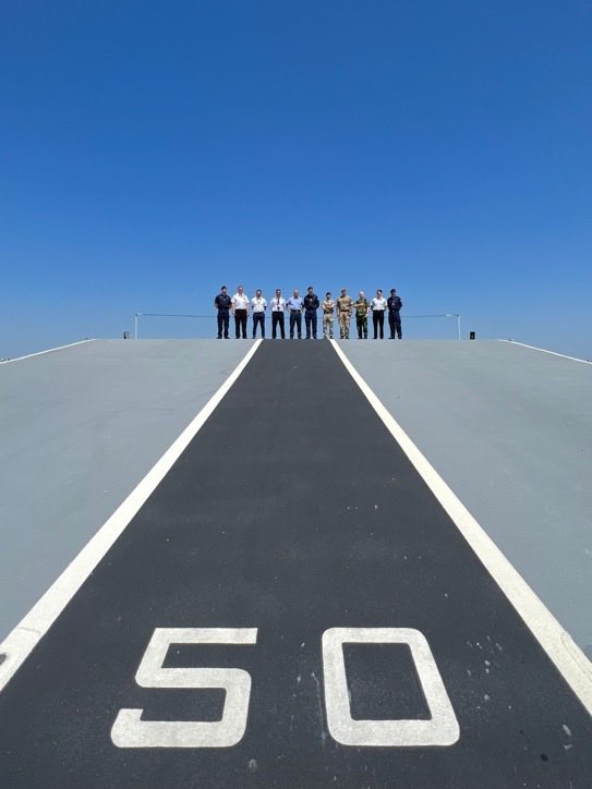 I was on board HMSQNLZ a few months ago this picture gives and idea of just how vast the ship is.  Much bigger than the Invincible Class I flew from a few years ago.