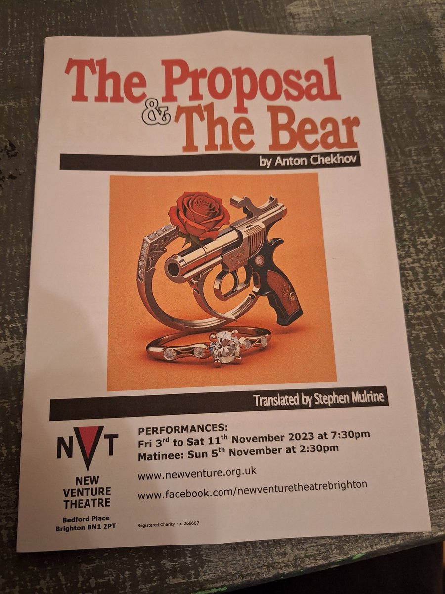 Mark Laverick (@marklaverick) on Twitter photo So tonight we saw two short humorous plays by Chekov at <a href="/nvt_brighton/">New Venture Theatre</a> and thoroughly enjoyed both The Proposal and The Bear. It's definitely whetted our appetite to see some of the more typical Chekov canon though, Uncle Vanya, Three Sisters, The Seagull and Uncle Vanya. So tonight we saw two short humorous plays by Chekov at <a href="/nvt_brighton/">New Venture Theatre</a> and thoroughly enjoyed both The Proposal and The Bear. It's definitely whetted our appetite to see some of the more typical Chekov canon though, Uncle Vanya, Three Sisters, The Seagull and Uncle Vanya.