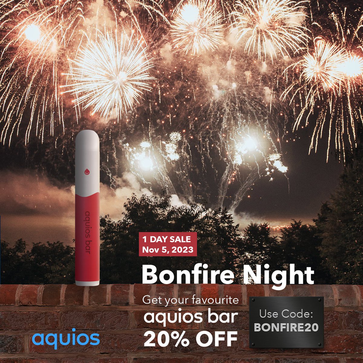 Join us this TOMORROW for a spectacular celebration and enjoy a scorching deal! 🔥
Get a blazing 20% OFF on all our products when you use code: BONFIRE20 at aquioslabs.com  🛍️

#Vape #Vapes #VapeNation #CloudChasing #VapeLife #Vapelife #BonfireNight #Fireworks