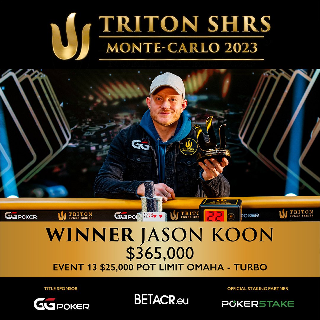 Terrific Ten for 🇺🇸 @JasonKoon! Koon brings home his sixth 🔱 Triton title THIS YEAR and pockets $365,000 for winning Event #13 $25K PLO Turbo. Koon's expertise in poker knows no bounds, and his journey throughout the year has been nothing short of incredible, consistently…