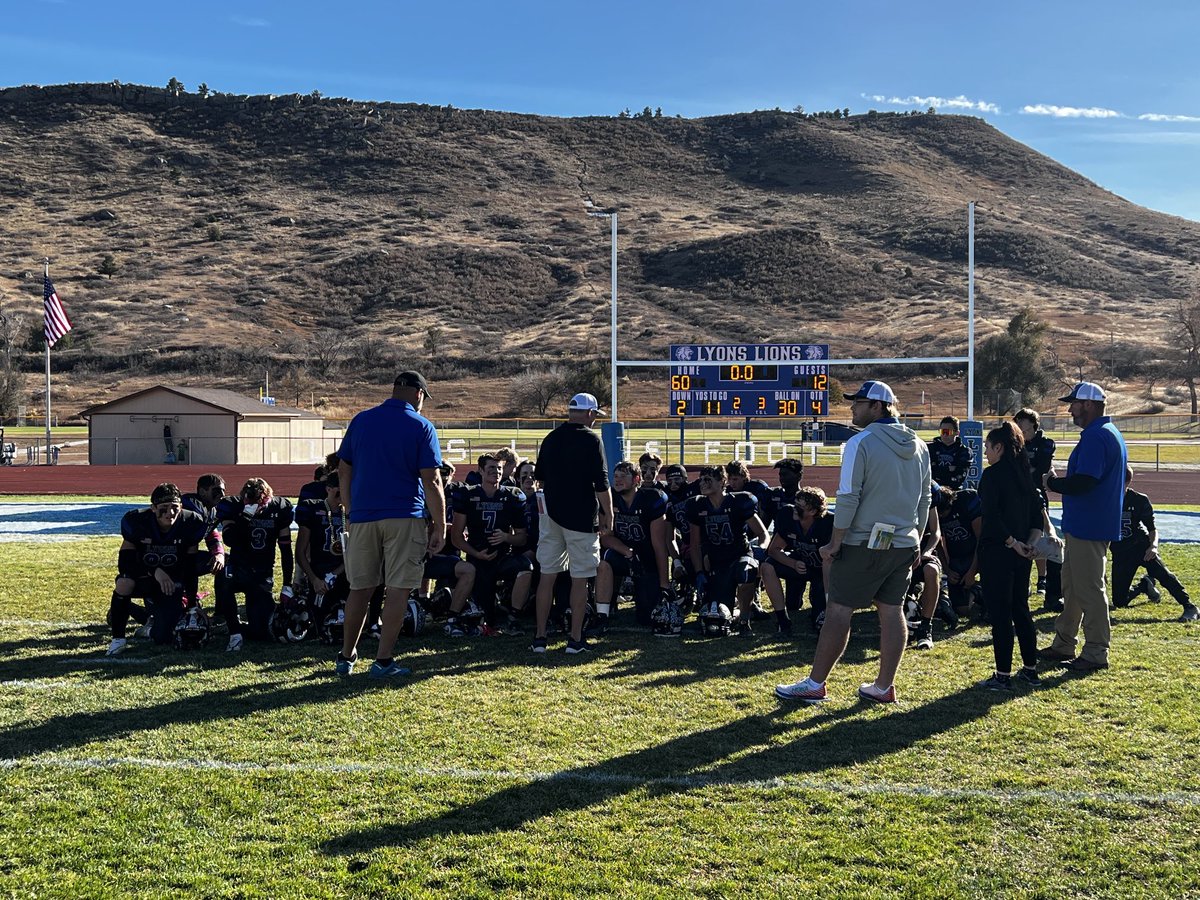 LyonsLionsCO's tweet photo. Lyons football advances to the quarterfinals next weekend after a win vs Akron 🏈 Let’s go Lions! #LYONSTRONG #StVrainStorm @goSVVSD @CHSAA @BoCoPreps @coloradopreps @SVVSDsupt https://t.co/FiJB1Wn9qo