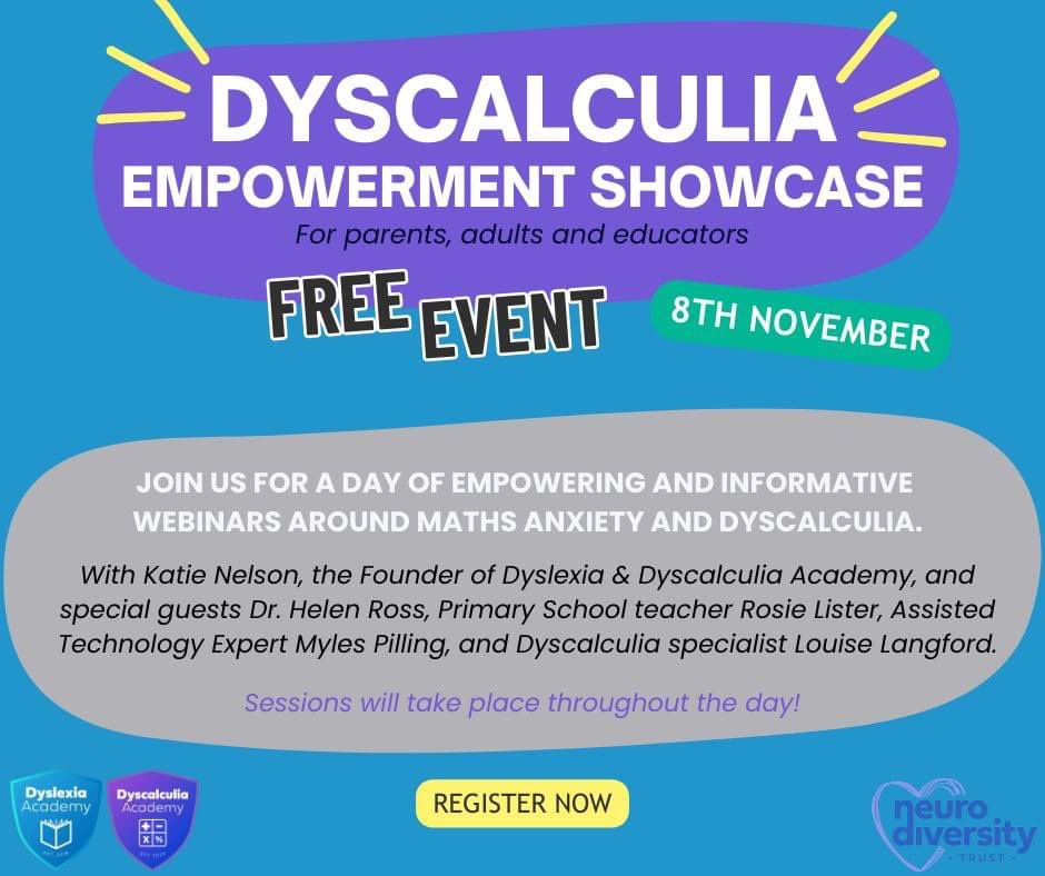 AcademyDyslexia's tweet image. Come and join us at our Dyscalculia Empowerment showcase! #dyscalculia #empowerment #mathssupport #mathsanxiety #dyscalculiaawareness
Link in comments