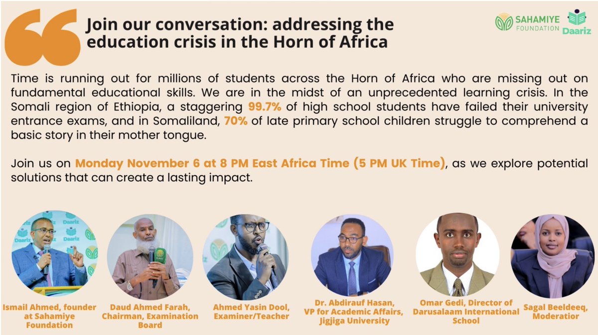 Join us on Monday November 6 at 8 PM East Africa Time (5 PM UK Time) to discuss the learning crisis in the region.