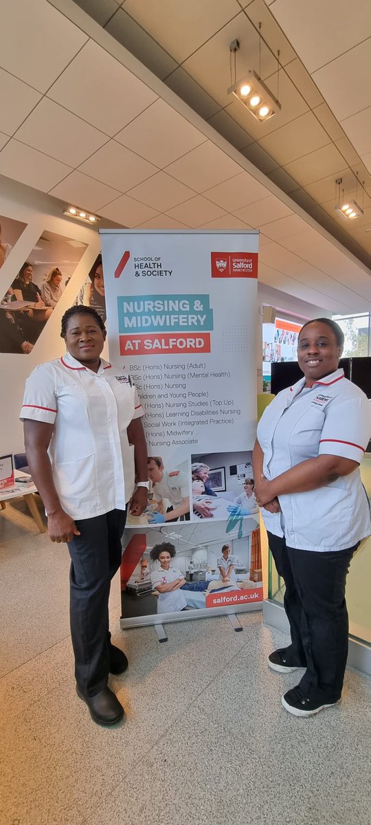 The University of Salford Open Day, wonderful to be joined by Cynthia, our 2023 adult nursing graduate. As her personal tutor it was a privilege to hear how she has landed her dream job in women’s health! Thank you also to our student ambassadors! <a href="/karen_heggs/">Karen Heggs</a>  <a href="/UoS_HealthSoc/">UoS Health & Society</a>