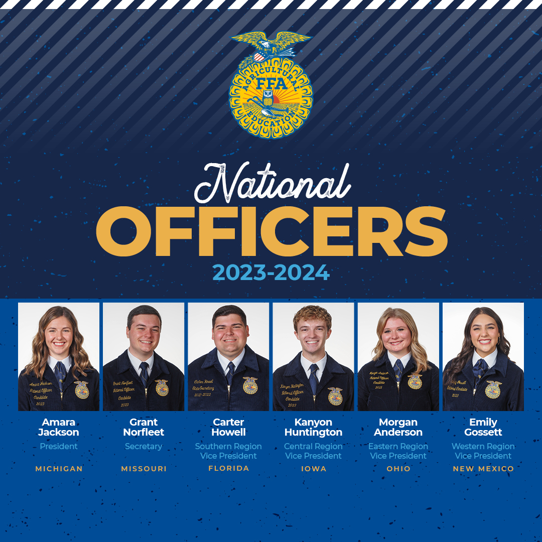 Drumroll, please! 🥁
The National Officers for 2023-2024 have been officially announced! 🎉

#FFA23 #NationalFFA #NationalOfficerAnnouncement #FFA #FFALive #SessionSeven #foreverblue