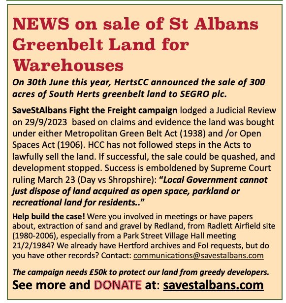 Thank you to <a href="/grandfatherfrog/">Gail Jackson 🕷</a> &amp; <a href="/SopwellResident/">Sopwell Residents Association</a> for this article. <a href="/hertscc/">Hertfordshire County Council</a> we believe you should not have sold our #Greenbelt for this gigantic freight interchange with no direct motorway access. #GreenbeltGiveaway 
<a href="/BricketWoodRA/">BricketWoodResidents</a> <a href="/StTastes/">StAlbansTastes</a> <a href="/VerulamRoadRA/">Verulam Road RA</a>