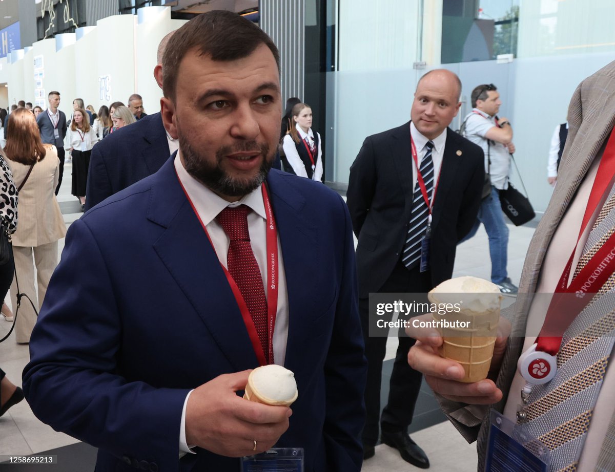 ⚡️⚡️Governor of 'Donetsk People's Republic' Denis Pushilin holds an ice cream during an exhibition at the SPIEF' 2023 St. Petersburg International Economic Forum, June,14,2023, in Saint Petersburg, Russia.