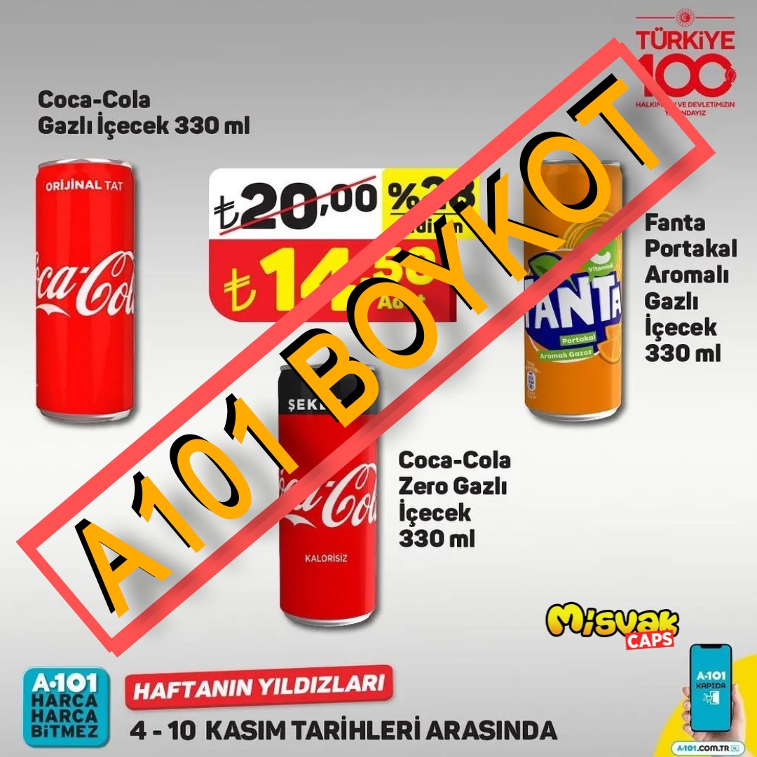 Açtığımız #A101boykot etiketine tam 130.000 kardeşimiz tweet atarak boykot çağrısında bulundu!

Soykırımcı İsrail ürünlerini indirimli satan A101, İşgalcilerin ürünlerinin satışını artırarak bu gelirin İsrail'e mühimmat olarak dönmesine göz yumuyor!

#A101boykot