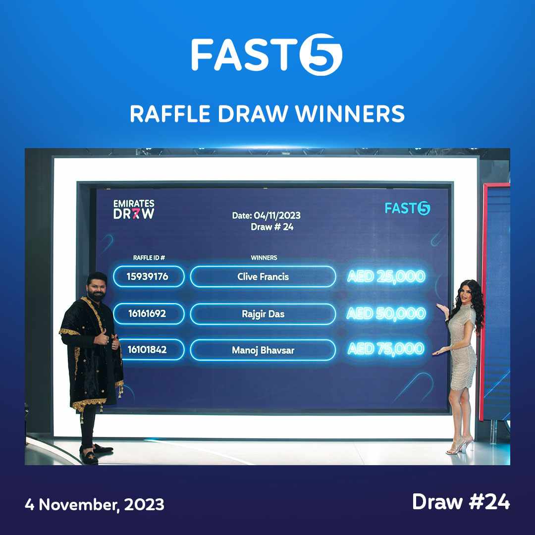 emiratesdraw's tweet photo. Congratulations to our #EDFAST5 winners!
Remember, FAST5 is the #FastestRouteToWinning the #GrandPrize of AED 25,000 every month for 25 years.π°
#EmiratesDraw #FastTrackYourFuture https://t.co/p6zge1O4iN