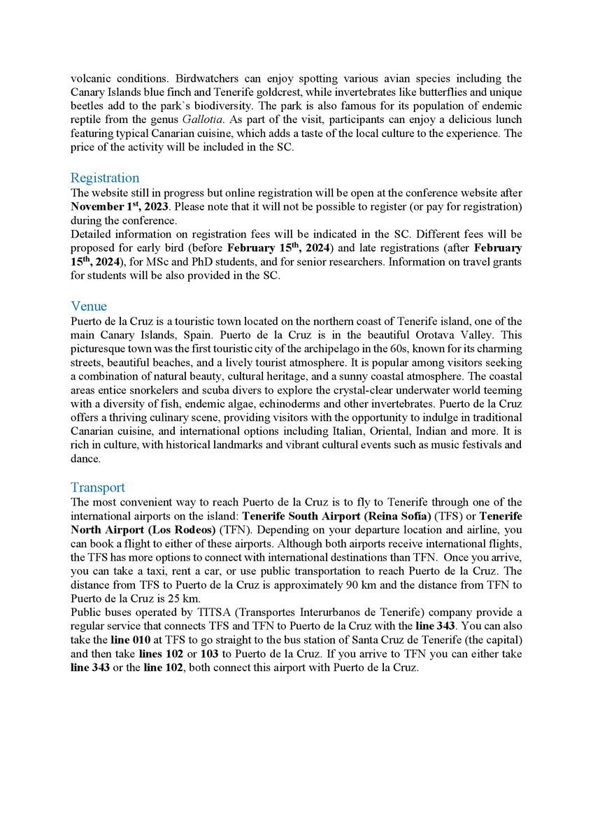 IEC_Tenerife24's tweet image. Hello again! Here you have the First circular of the 17th International Echinoderms and 2nd Hemichordates Conference! 
Don’t miss anything and don&apos;t hesitate to ask us any doubt! Follow us to be updated! #echinoderms #hemichordates #science #conference