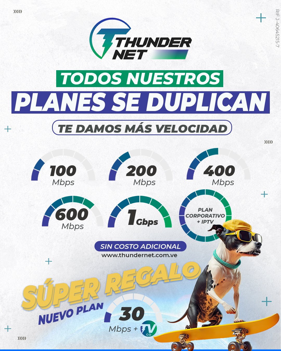 Thundernet on X: ¡Duplicamos nuestros planes! Premiamos tu fidelidad y  confianza, duplicando la velocidad de tu conexión, SIN COSTO ADICIONAL.  Ahora puedes disfrutar: ⚡️100 Mbps. ⚡️200 Mbps. ⚡️400 Mbps. ⚡️600 Mbps. ⚡️1