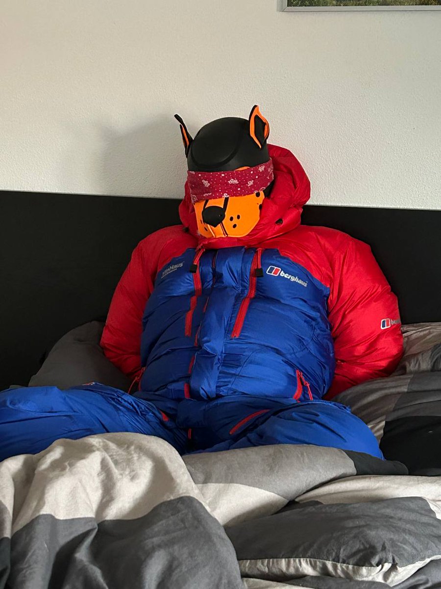 jayg789's tweet photo. How a well-behaved down puppy can be stored, so it does not disturb Sir doing some deskwork. I was good and stayed quiet (most of the time at least, hehe) and enjoyed my down Suit. https://t.co/Qg0eyBcBRb