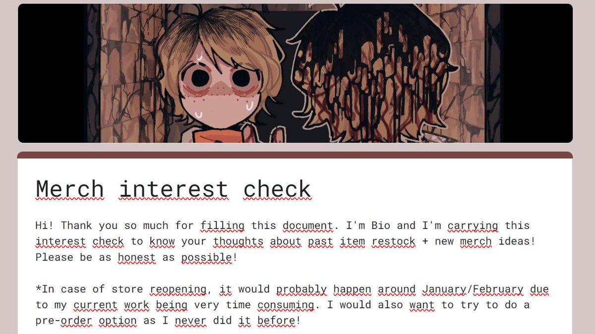 0000bio's tweet image. Merch interest document is here! 📩
Do you want an item to be restocked in my store? Do you want to see other merch being produced? This is your time to let me know!
forms.gle/xnAmPPut6CDQVY…