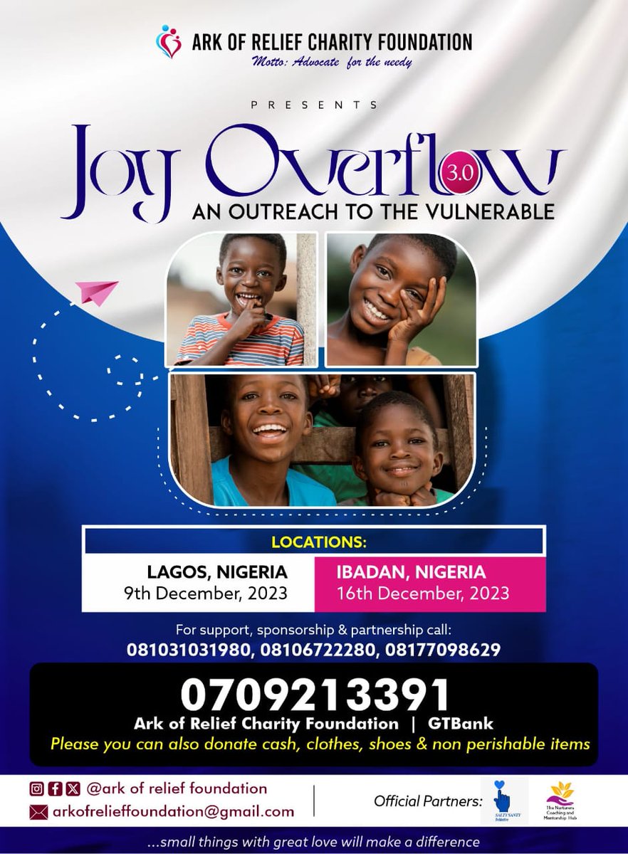 ark_of_relief's tweet photo. No one is more cherished in this world than someone who lightens the burden of another.

Support us as we lighten the burden of the vulnerable ones this season 

 Pls send in your support
0709213391
Ark of Relief foundation
Gtb
#PAKvsNZ   #joyoverflow3.0 https://t.co/k5qrbm6hCt