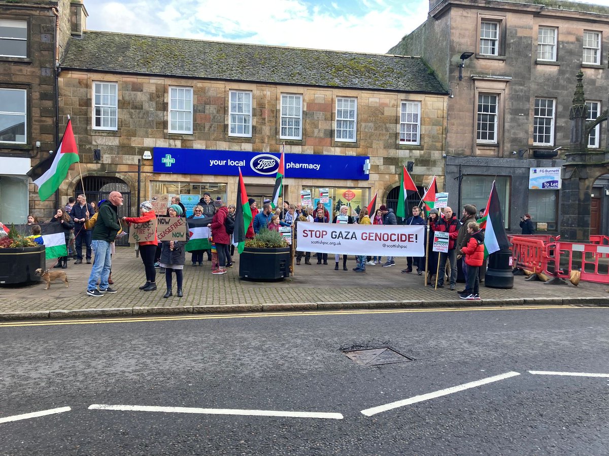Forres in the far north of Scotland- we are a small village but we needed to come out into the streets to send solidarity to the people of Gaza and to call for an immediate ceasefire and end to the occupation.