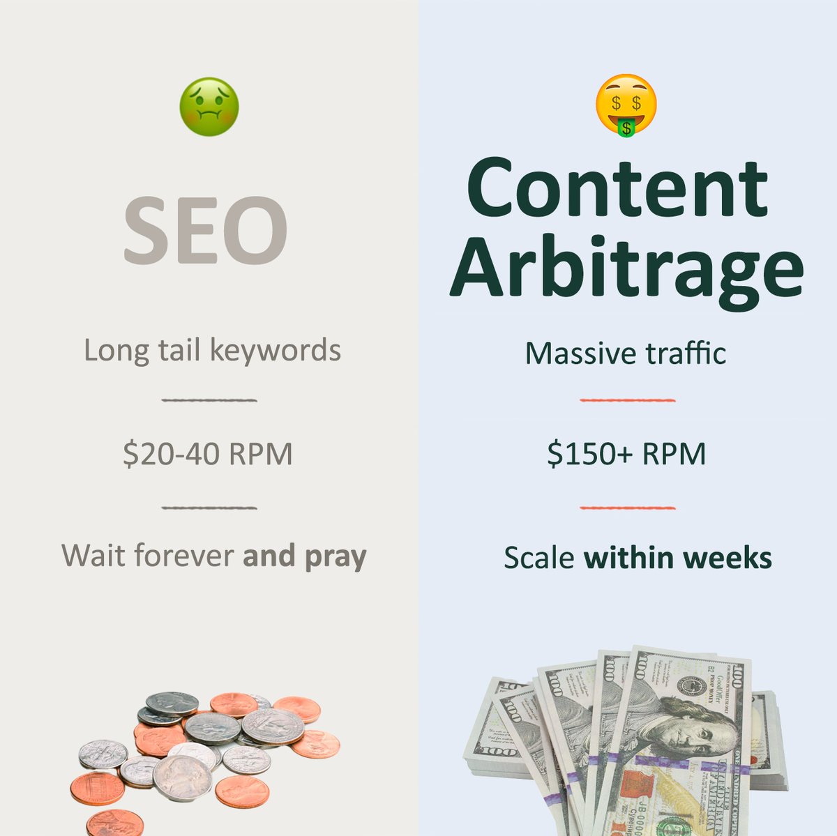 SEO vs Content Arbitrage. Which would you prefer? 

#SEO #nichesites <a href="/arbitragehacker/">Arbitrage Hacker ⚡️</a>