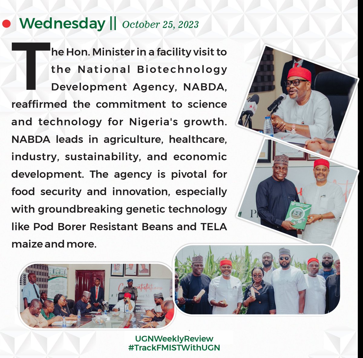 ChiefUcheNnaji's tweet photo. Key highlights:
23rd, October- 27th October, 2023:
#BuildwithUGN
#ScienceForNigeria
#UGNWeeklyReview
#TrackFMISTWithUGN
#FMISTWithUGN https://t.co/U6BSUdTXAu