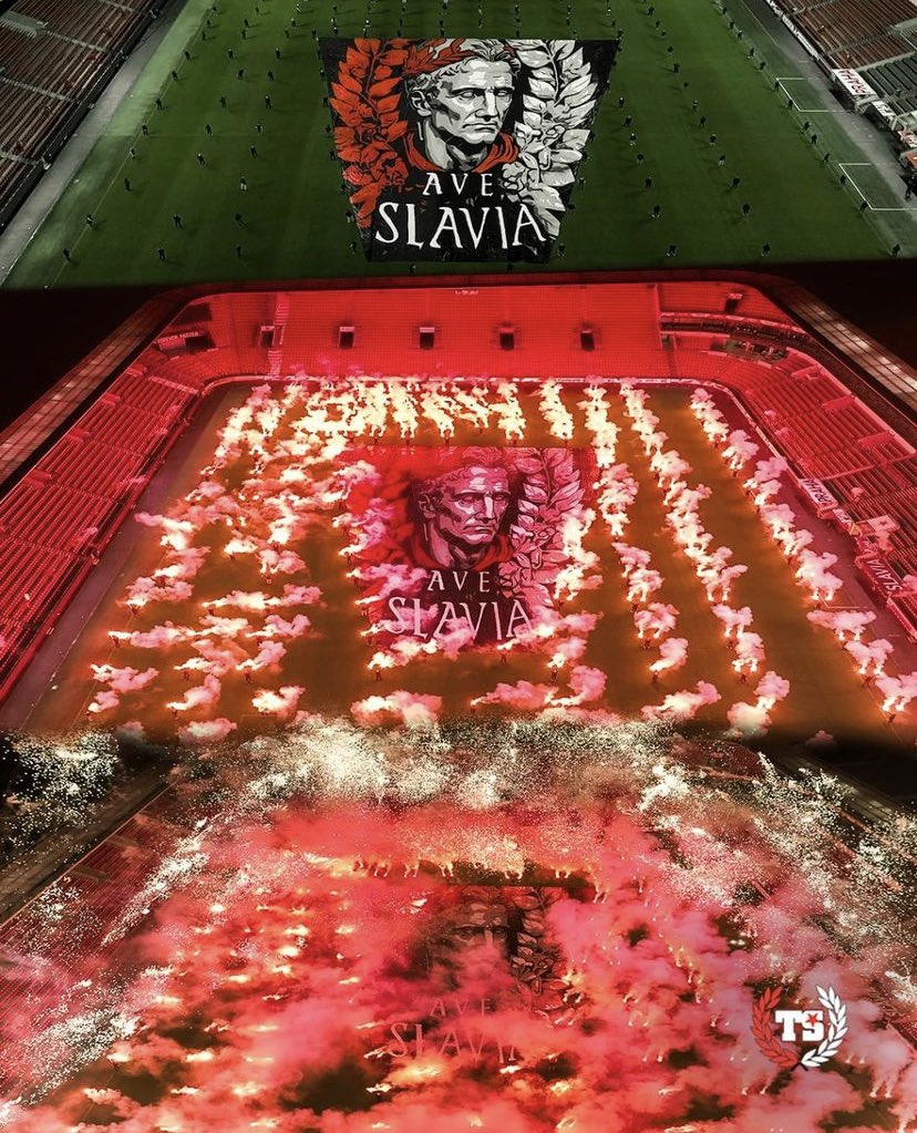 04.11.2023🇨🇿Choreo"AVE SLAVIA" which was not allowed in Rome hooligans.cz