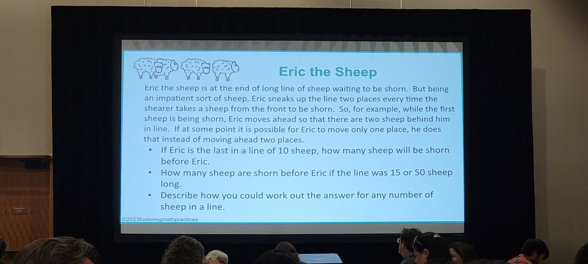 Listening to <a href="/GraceKelemanik/">Grace Kelemanik (she/her)</a> and <a href="/AmyLucenta/">Amy Clark Lucenta has flown to blue sky</a> at #cmcsouth. This problem was NOT easy for me to think through. I kept redefining what I was comparing. Thanks for making me think.