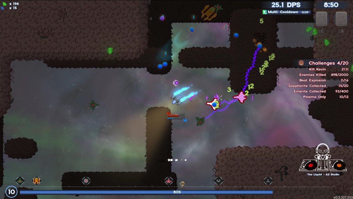 Share what you've been working on this week.

For us, it was a busy one. Got the DJ Algorythm gfx in and active, added an auto-patcher (makes Steam Deck testing way easier), and fun new electric shock upgrades for several weapons.

#screenshotsaturday  #indiegames #roguelite