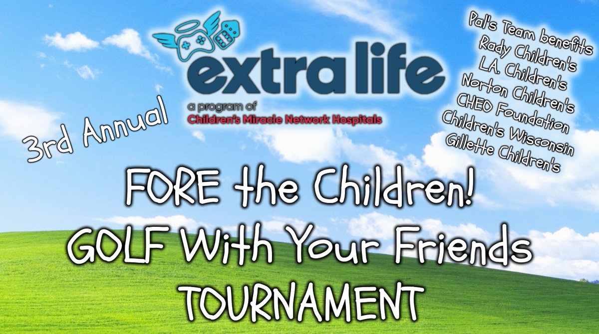 playguepals's tweet photo. Hey everybody! Join us at 5pm PDT for our #ExtraLife Golf Tournament!
@ExtraLife4Kids @radychildrens @NortonChildrens
https://t.co/2ACwcapDlM https://t.co/7KisEyHNJJ