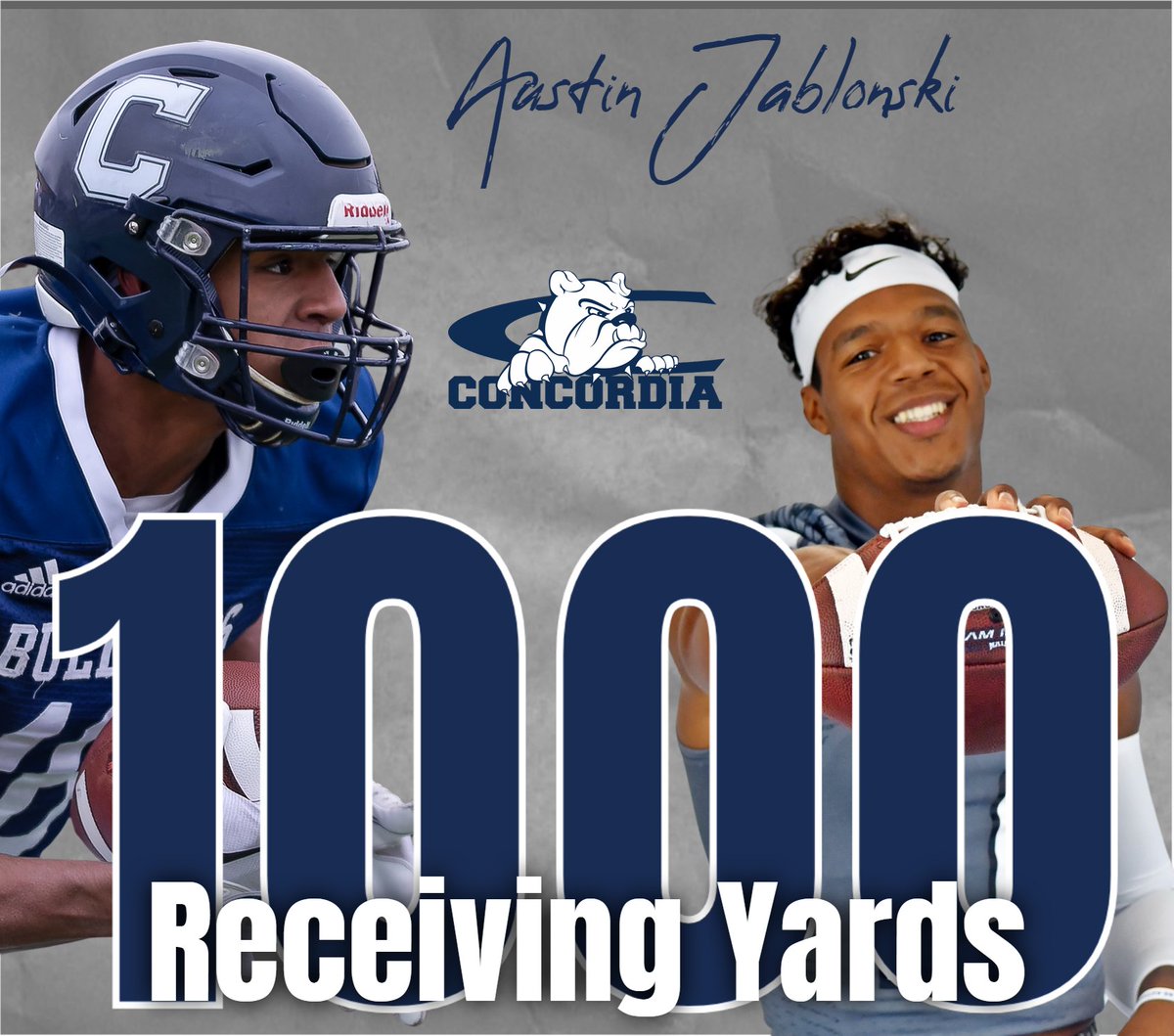 🏈 | Austin Jablonski is the second receiver in <a href="/CUNEFootball/">CUNE Football</a> history to crack 1,000 receiving yards in a single season. Congrats to Jabo!
