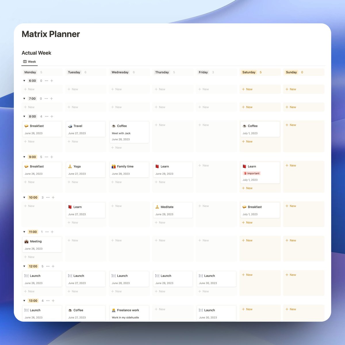 I created a Weekly Matrix Planner in Notion 🔥

You can grab it now for free 🙌

Reply "SEND" below, RT, and Like this post to receive the link via DM ✅