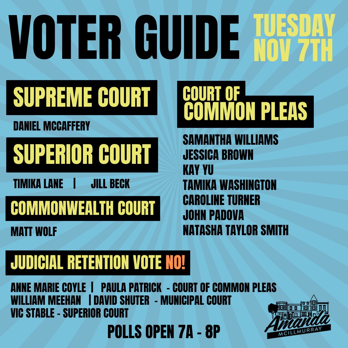 AmandaforPhilly's tweet photo. Polls are open 7a-8p Tues, 11/7. Vote WFP first! There’s still time to sign up to volunteer to get Kendra and Nic over the finish line: https://t.co/j5FE0FPhvJ Wondering who to vote for in the other races? I put together this handy guide for you! #WFPnotGOP https://t.co/nmr3lIuz4U