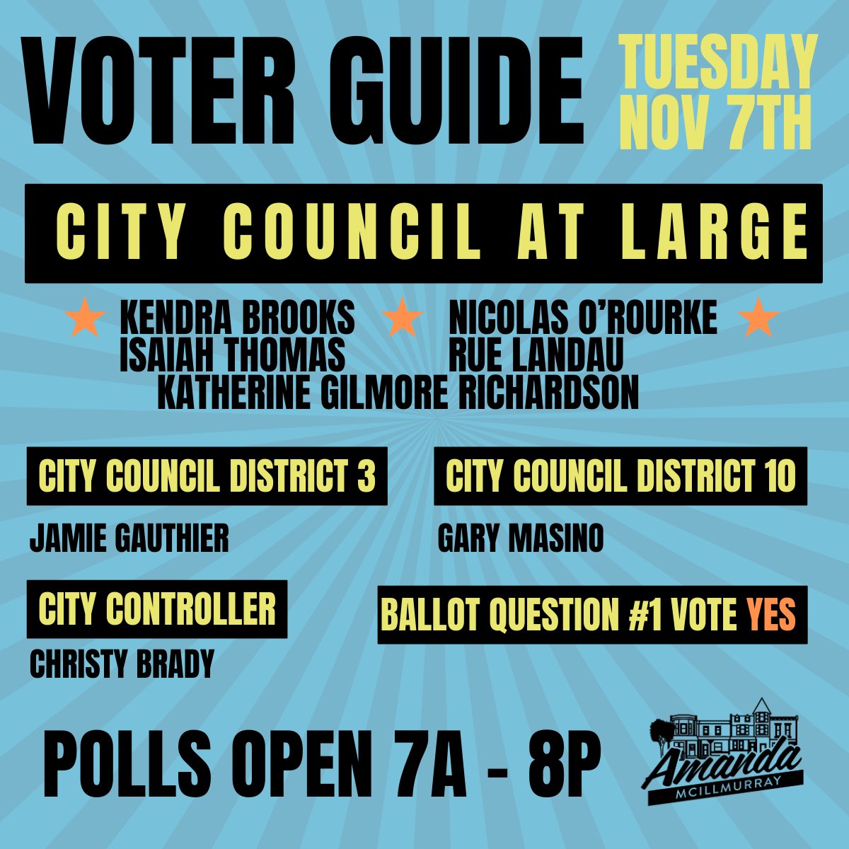 AmandaforPhilly's tweet photo. Polls are open 7a-8p Tues, 11/7. Vote WFP first! There’s still time to sign up to volunteer to get Kendra and Nic over the finish line: https://t.co/j5FE0FPhvJ Wondering who to vote for in the other races? I put together this handy guide for you! #WFPnotGOP https://t.co/nmr3lIuz4U