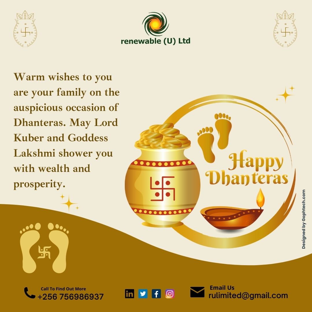 RenewableUganda's tweet photo. Happy Dhanteras
Warm wishes to you are your family on the auspicious occasion of Dhanteras. May Lord Kuber and Goddess Lakshmi shower you with wealth and prosperity.

#goddess #dhanteras #family #Lordkuber #lakshamipuja #lakshamipuja #diwali #happydhanteras💰🙏  #occasion #2023 https://t.co/iA7gE9CgWO