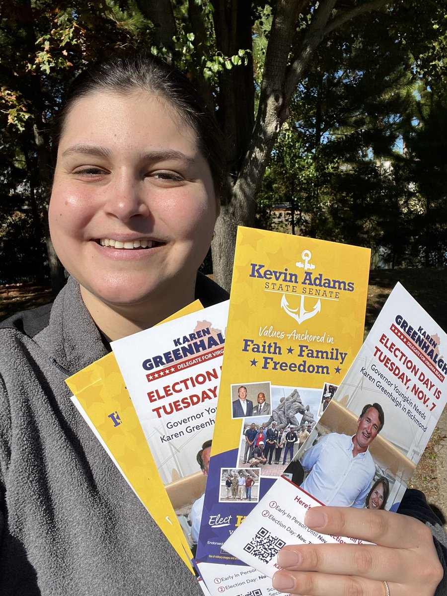 Victoria Snitsar Churchill (@snits_churchy) on Twitter photo Four days until Election Day here in the Commonwealth and the @AFCYRs are leaving no stone unturned for <a href="/KGreenhalghVB/">Karen Greenhalgh</a> and <a href="/kevinadamsva/">Kevin Adams</a> !
Always glad to support our <a href="/WTYRva/">WesternTidewater YRs</a> friends down in Hampton Roads!
#YRs #YoungRepublicans <a href="/yrnational/">Young Republicans</a> <a href="/VirginiaYRs/">Virginia Young Republicans</a>. Four days until Election Day here in the Commonwealth and the @AFCYRs are leaving no stone unturned for <a href="/KGreenhalghVB/">Karen Greenhalgh</a> and <a href="/kevinadamsva/">Kevin Adams</a> !
Always glad to support our <a href="/WTYRva/">WesternTidewater YRs</a> friends down in Hampton Roads!
#YRs #YoungRepublicans <a href="/yrnational/">Young Republicans</a> <a href="/VirginiaYRs/">Virginia Young Republicans</a>.