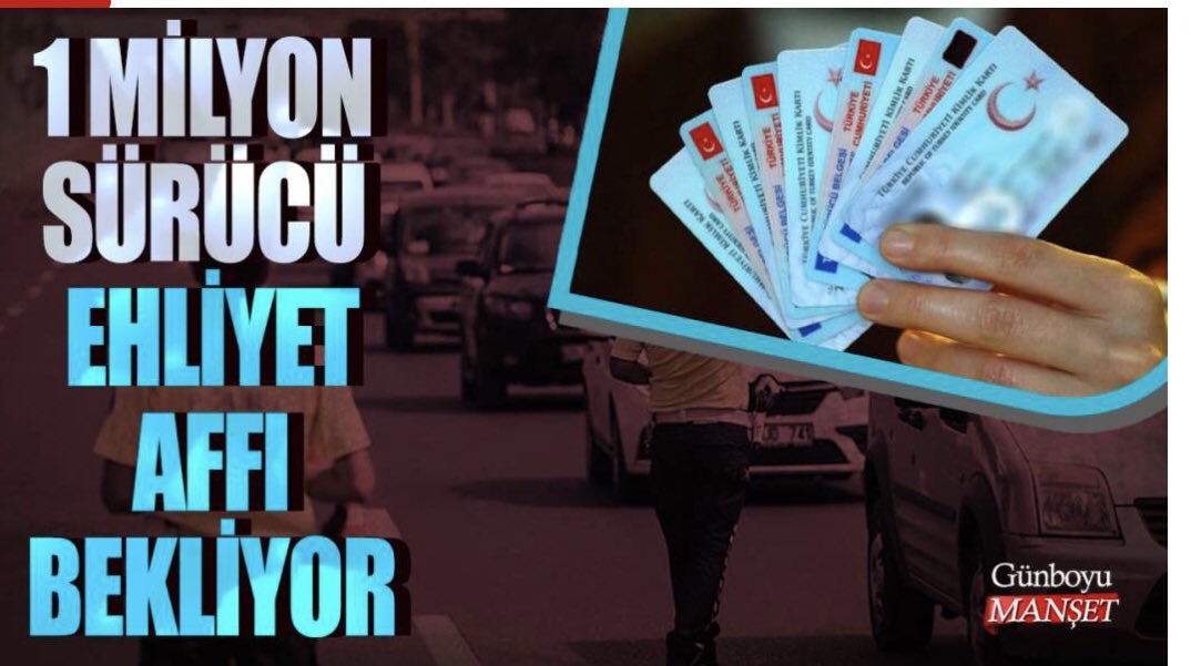 Kıymetli Başkanlarım ; 

Süre Cezaları Çok Ağır ! Ölümlü Kazalara Karışmamış Sürücüler İçin Sadece Bir Defaya Mahsus 
Siz Değerli Büyüklerimiz’den 
📍#EhliyetAffı Talep Ediyoruz.
<a href="/RTErdogan/">Recep Tayyip Erdoğan</a> <a href="/yilmaztunc/">Yılmaz TUNÇ</a> <a href="/DoganBekin/">Doğan Bekin</a> <a href="/ErbakanFatih/">Dr. Fatih Erbakan</a> <a href="/AliYerlikaya/">Ali Yerlikaya</a> <a href="/_cevdetyilmaz/">Cevdet Yılmaz</a> <a href="/melihguuner/">Melih Güner</a>