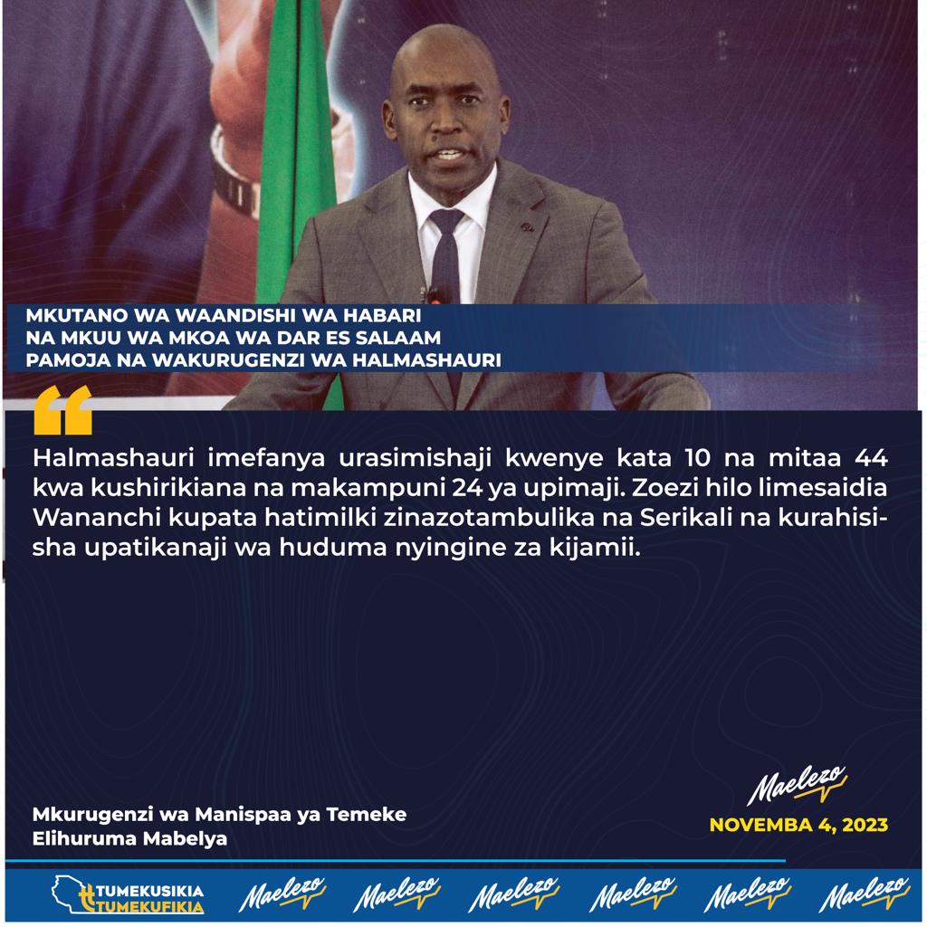 #TumekusikiaTumekufikia
<a href="/SuluhuSamia/">Samia Suluhu</a> <a href="/dr_mpango/">Dr. Philip Isdor Mpango</a> <a href="/KassimMajaliwa_/">Kassim Majaliwa Majaliwa</a> <a href="/ikulumawasliano/">ikulu_Tanzania</a> <a href="/TZMsemajiMkuu/">Msemaji Mkuu wa Serikali</a> <a href="/AlbertChalamila/">Albert Chalamila</a> <a href="/MtinikaAbdallah/">Abdallah Mtinika</a> <a href="/ortamisemitz/">OFISI YA RAIS TAMISEMI</a> <a href="/mchengerwa_m/">Mohamed Mchengerwa</a>