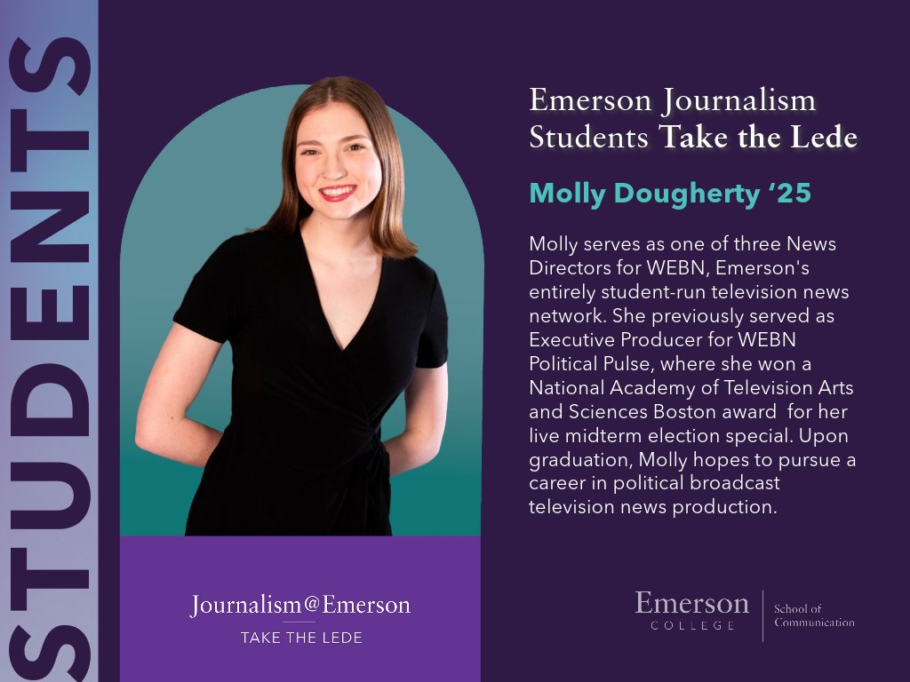 🗒️ Junior Molly Dougherty '25 is just one of the many #EmersonJournalism students Taking the Lede in and outside of the classroom.

A #NATAS award-winning student journalist, you can find Molly in the #Journalism Production Center managing  <a href="/WEBNBoston/">WEBN News</a>.