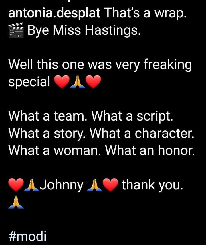 pauldepp07's tweet image. instagram.com/p/CzO3DeCIFIT/…
Modi's filming in Budapest has come to an end. Antônia posting and praising the work. Looking forward to seeing this film.
#ModiMovie 
#JohnnyDeppIsLoved 
#JohnnyDeppIsALegend 
#IStandWithJohnnyDepp FOREVER