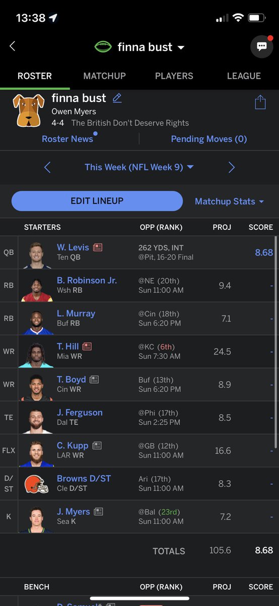 so like what the fuck happened to my team i have a waiver rb, we, and qb in this week.