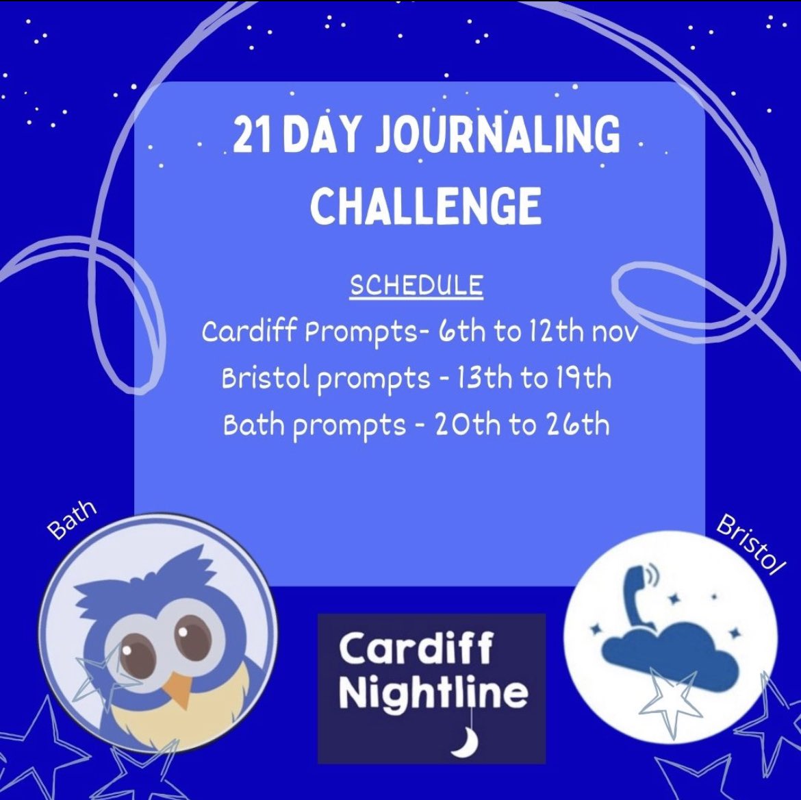 Excited to announce our 21 day journaling challenge in partnership with <a href="/BristolNL/">Bristol Nightline</a> and <a href="/BathNightline/">Bath Nightline</a> 🎉
Join us in this challenge where we post journal prompts for the next 21 days!
#journalprompts #journalchallenge #nightline