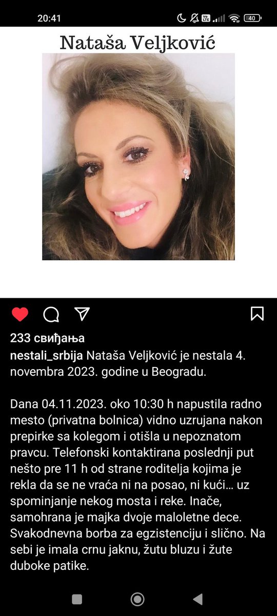 sanjazivi's tweet photo. Nestala https://t.co/HRKWMMtxim