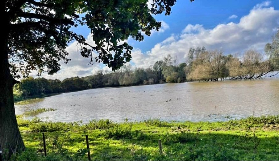 JoBeavis's tweet photo. #Flooding in the #Hedingham Ward 

The Halstead dam is protecting #Halstead

The banks of the river Colne have flooded 

Thanks to stakeholders and volunteers input the water levels are being managed up stream (albeit very nervous residents) https://t.co/6Peu2CrKDI