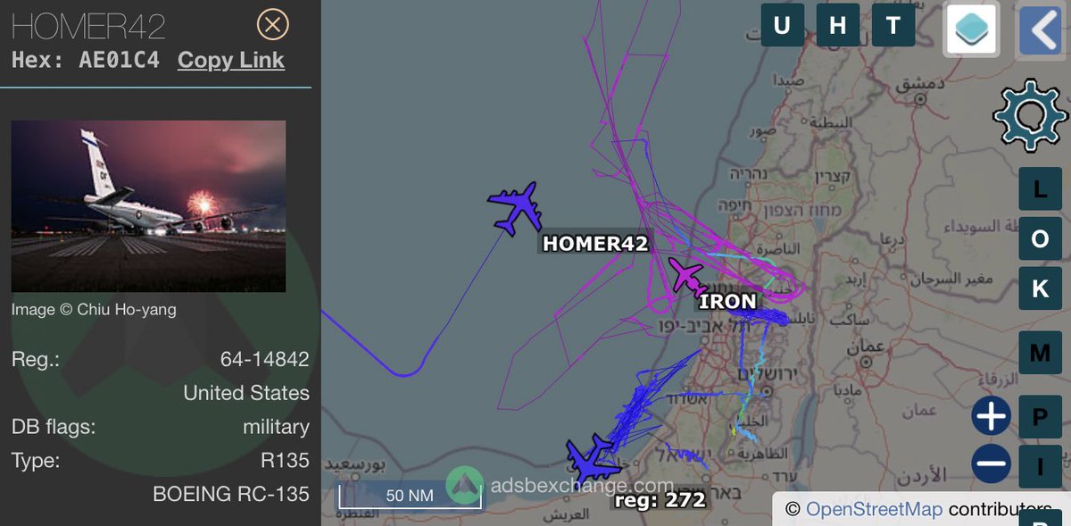 #Gaza 🇵🇸 
🇺🇸 RC-135V Rivet Joint 'HOMEER42'
🇮🇱 GLF5 Nachshon Oron 'IRON'
🇮🇱 KC-707 Re’em Air tanker