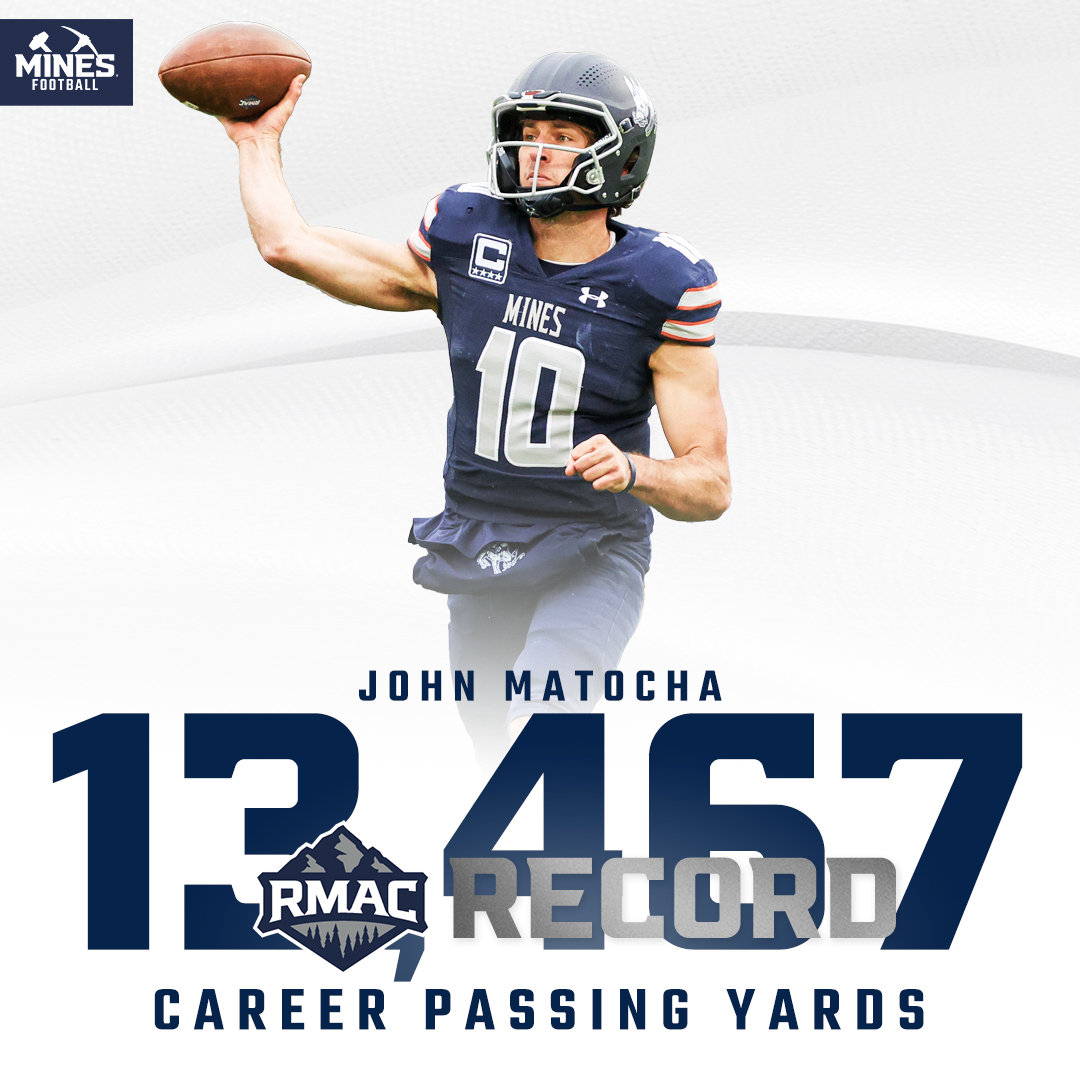 👑 𝗞𝗜𝗡𝗚 𝗢𝗙 𝗧𝗛𝗘 𝗥𝗠𝗔𝗖 👑

He only needed 128 yards in the first half. He got 289. Add another record for The GOAT, as John Matocha is now the RMAC's all-time passing leader, eclipsing former Oredigger legend Justin Dvorak.

#HelluvaEngineer