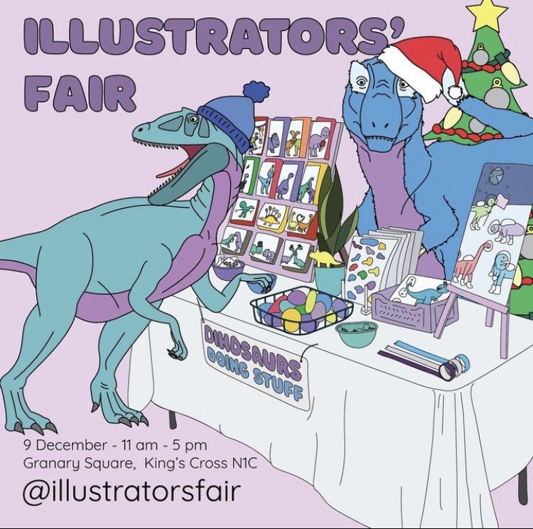 This flyer advertising #IllustratorsFair has been created by @DinosDoingStuff 
One flyer will be chosen as the invite for the big event. The winning illustrator receives a prize of £200 and their design will be shared as a promoted post on Insta bringing their talent to 1000s.